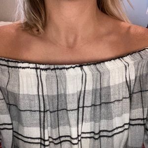 NWT Grey Plaid Off Shoulder Shirt